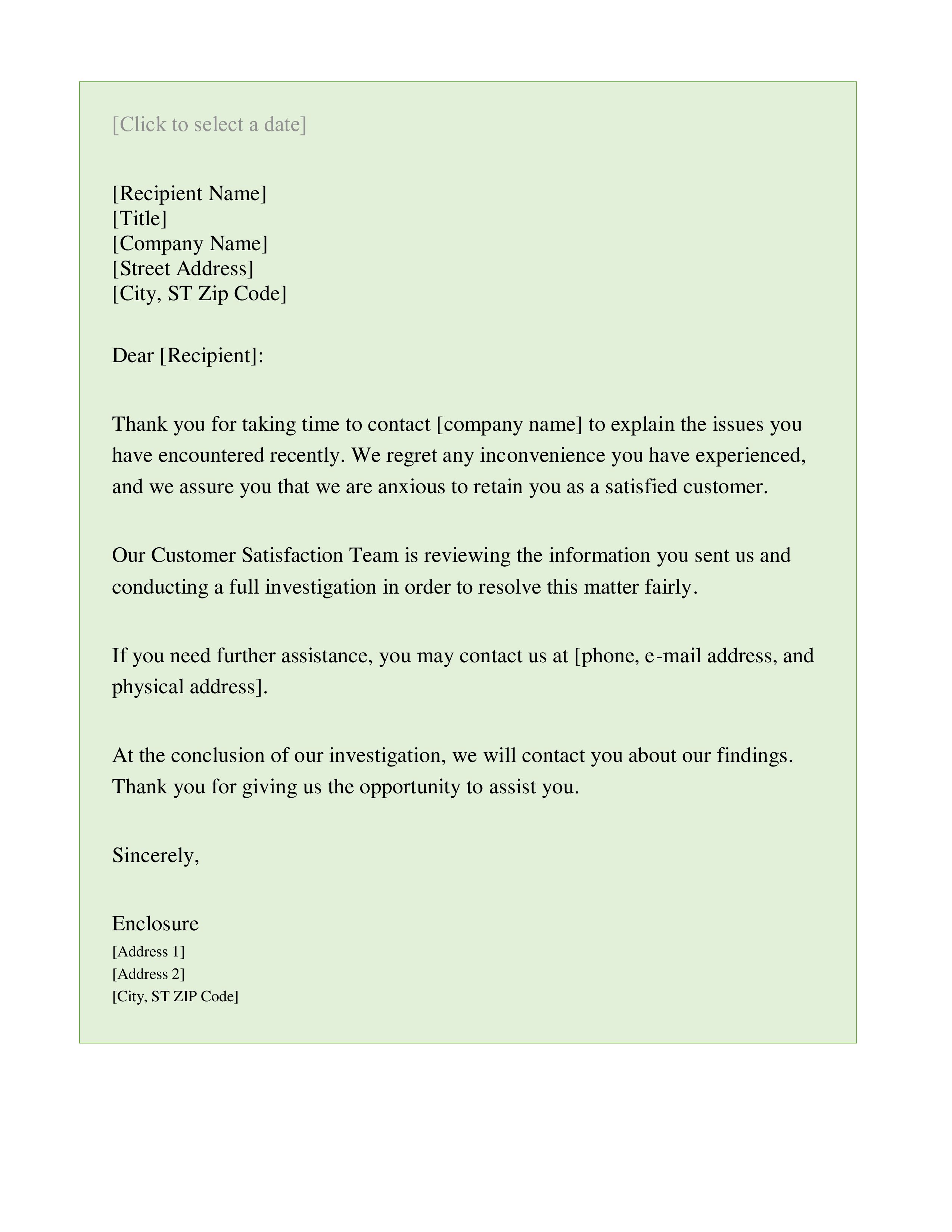 complaint response letter modèles