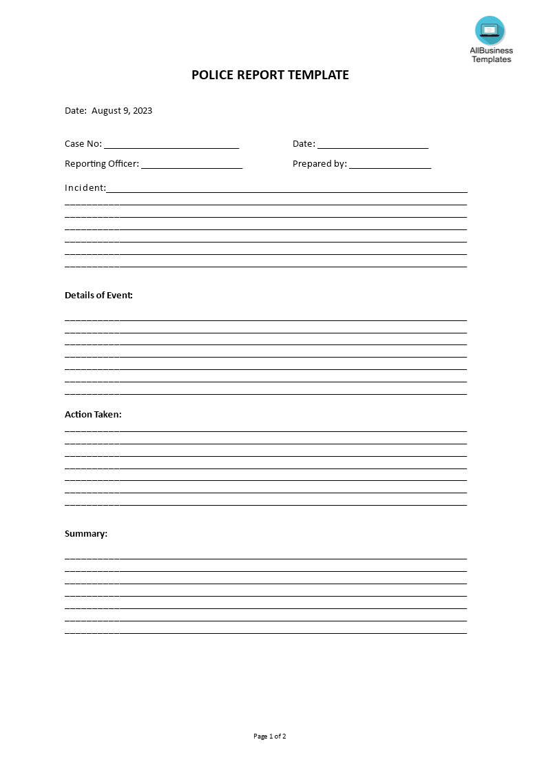 police report template plantilla imagen principal