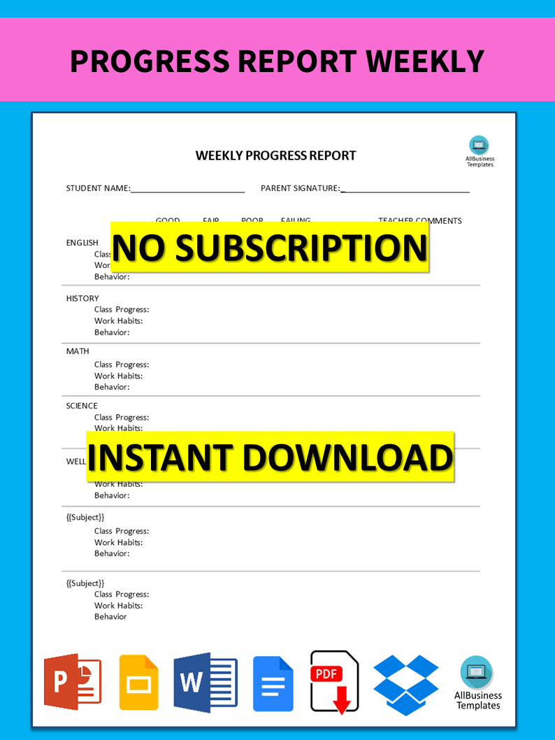 progress report weekly template