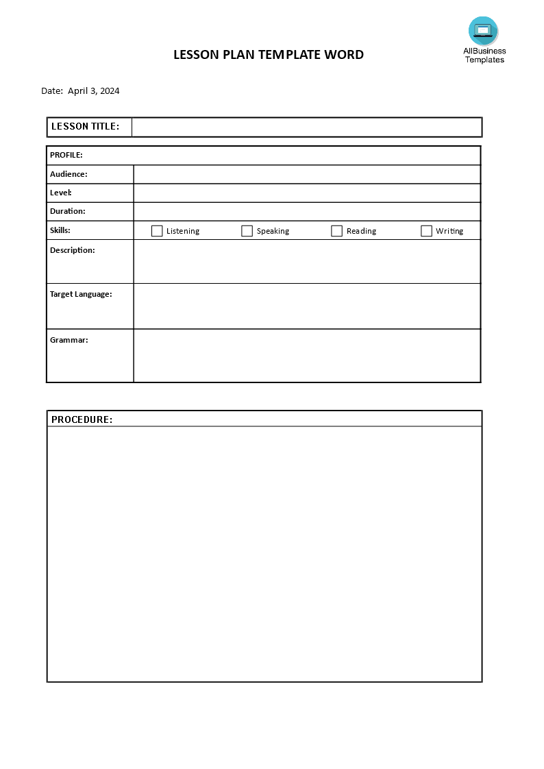 Lesson Plan Template Word | Templates at allbusinesstemplates.com