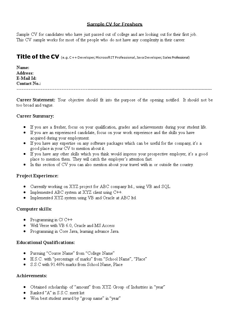 it support fresher resume