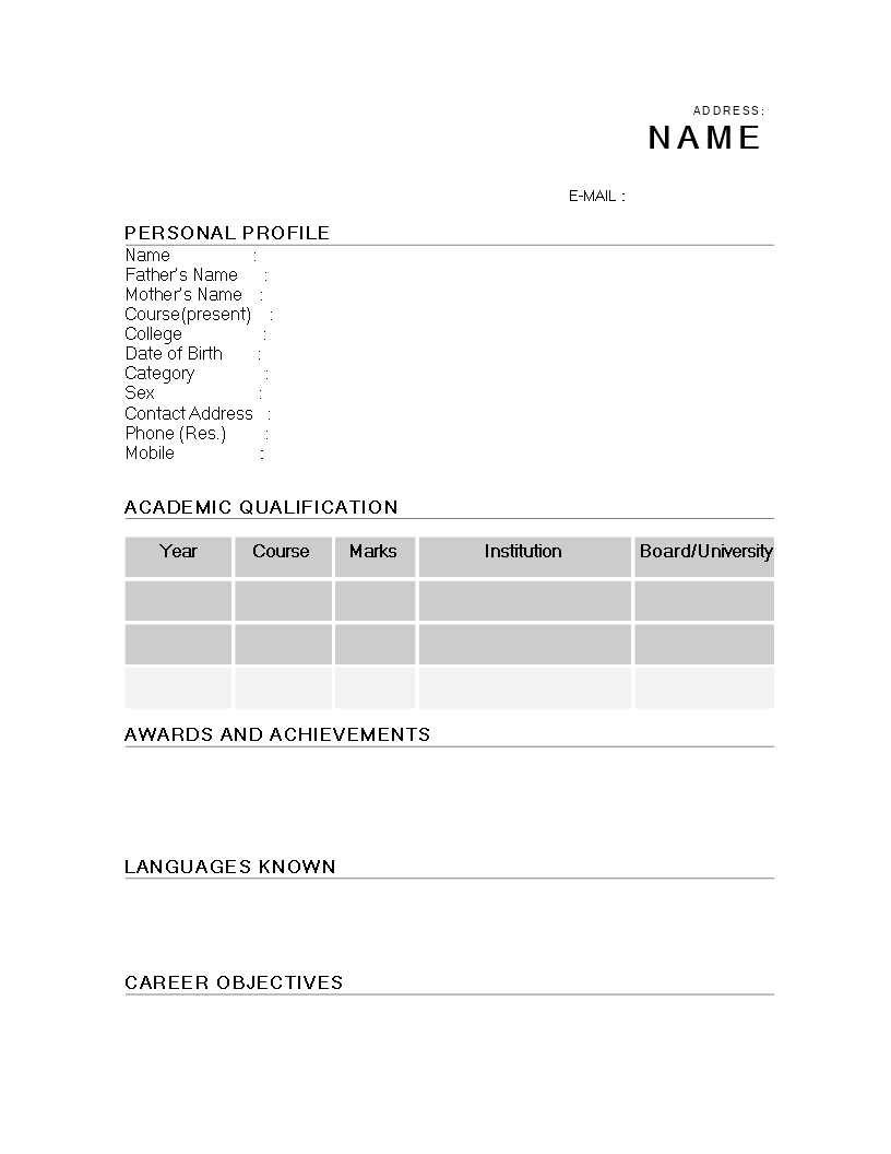MBA Fresher Resume Format main image