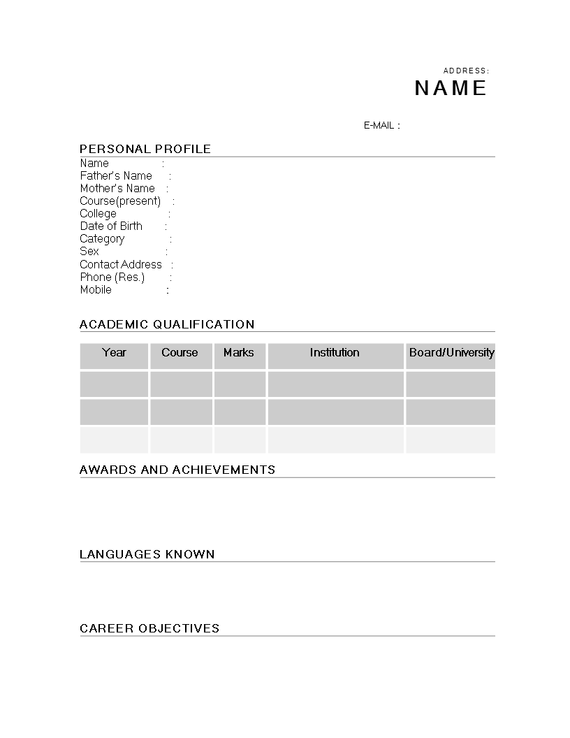 mba fresher resume format voorbeeld afbeelding 