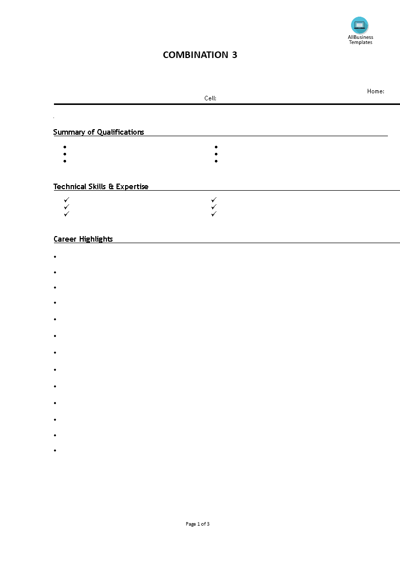 printable combination resume sample template