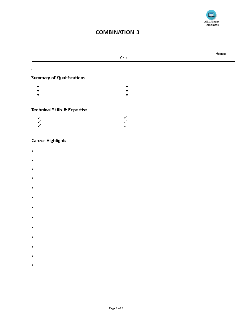 Printable Combination Resume sample 模板