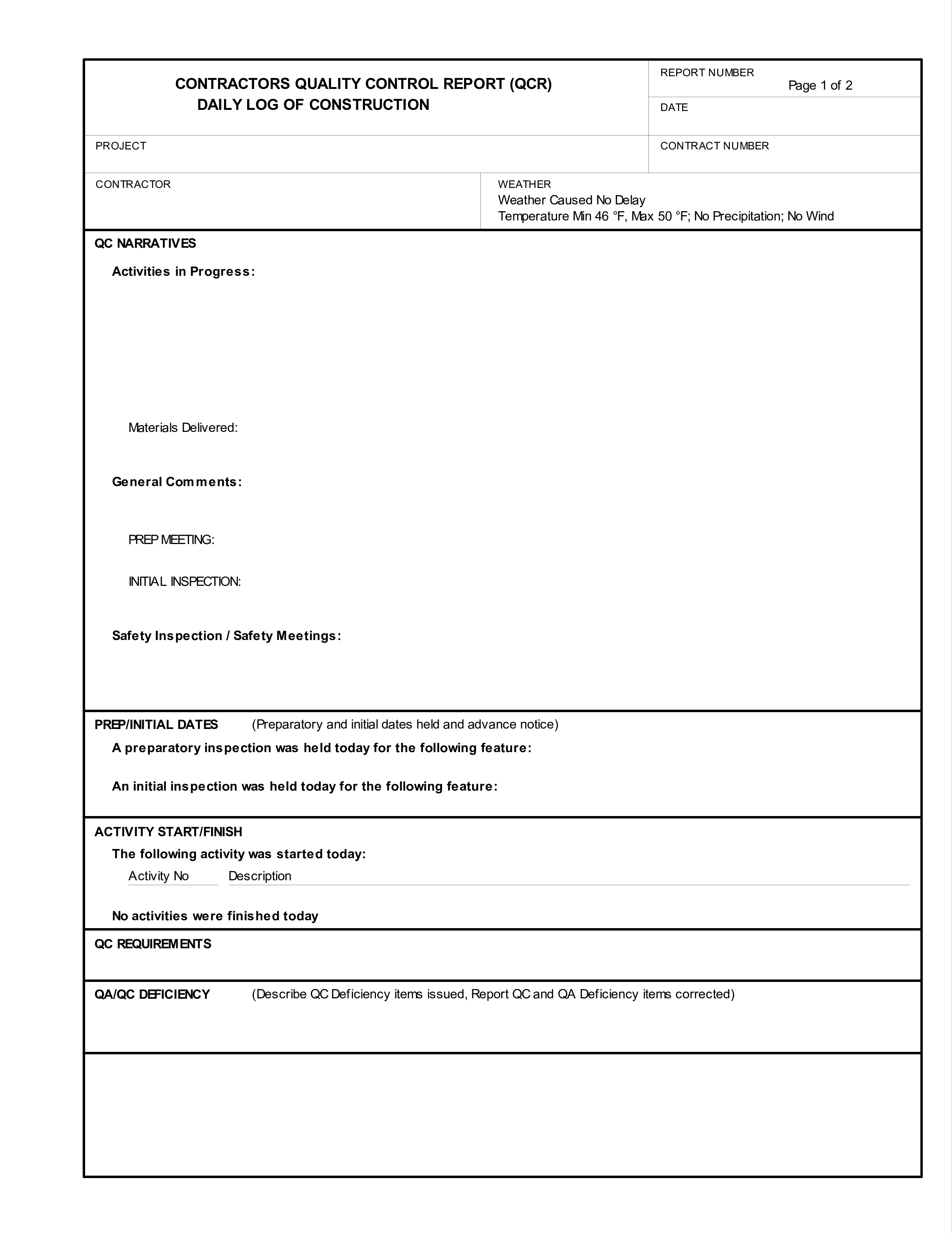 construction contractor quality control report Hauptschablonenbild