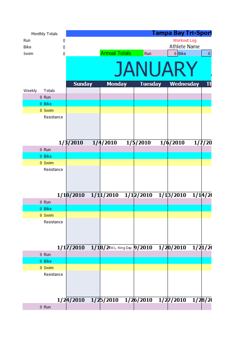 Monthly Triathlon workout plan 模板