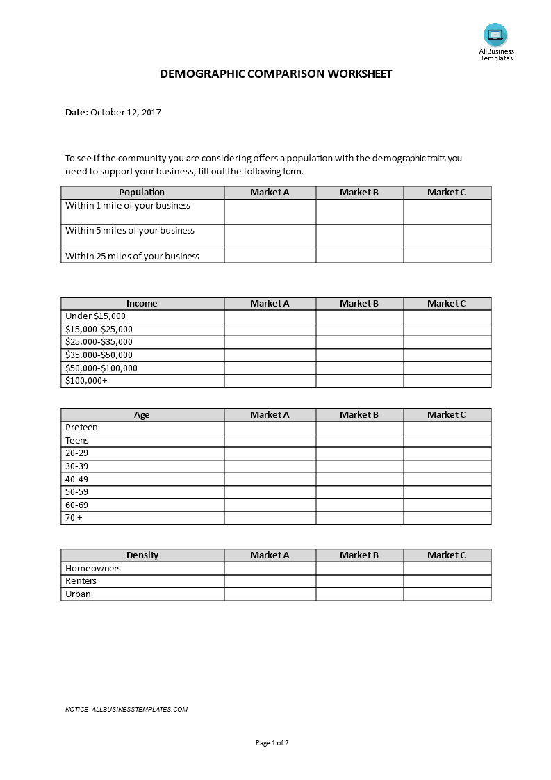 market analysis - worksheet_demographic comparison plantilla imagen principal