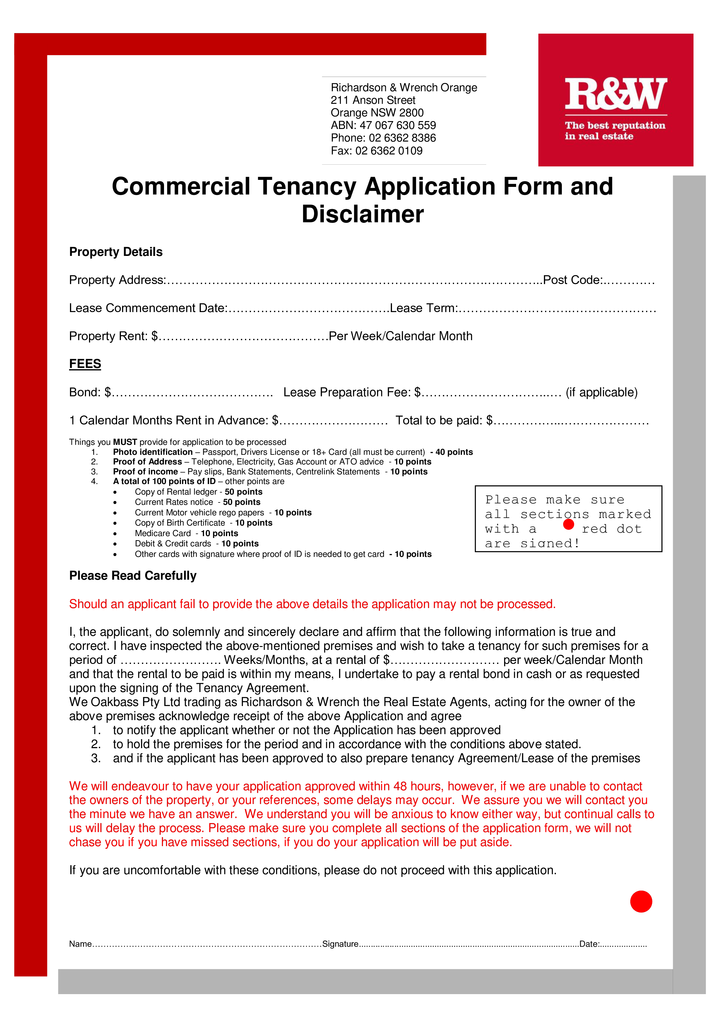 commercial tenant application form template