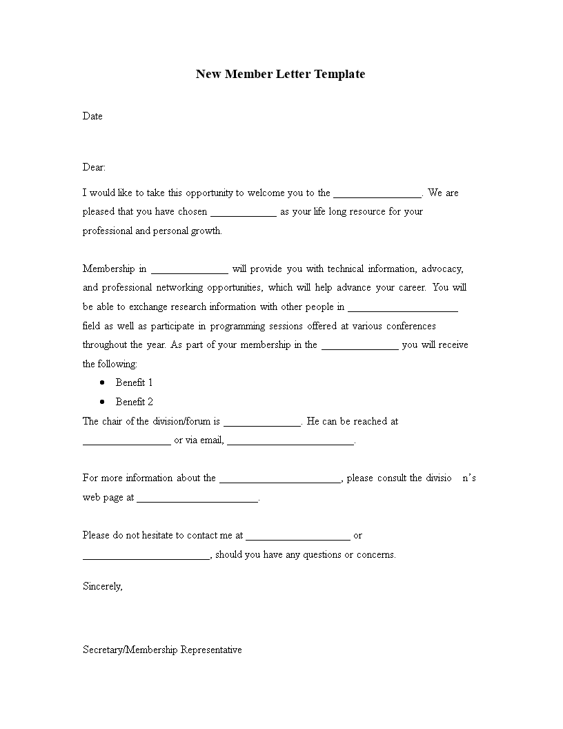 new membership offer letter template