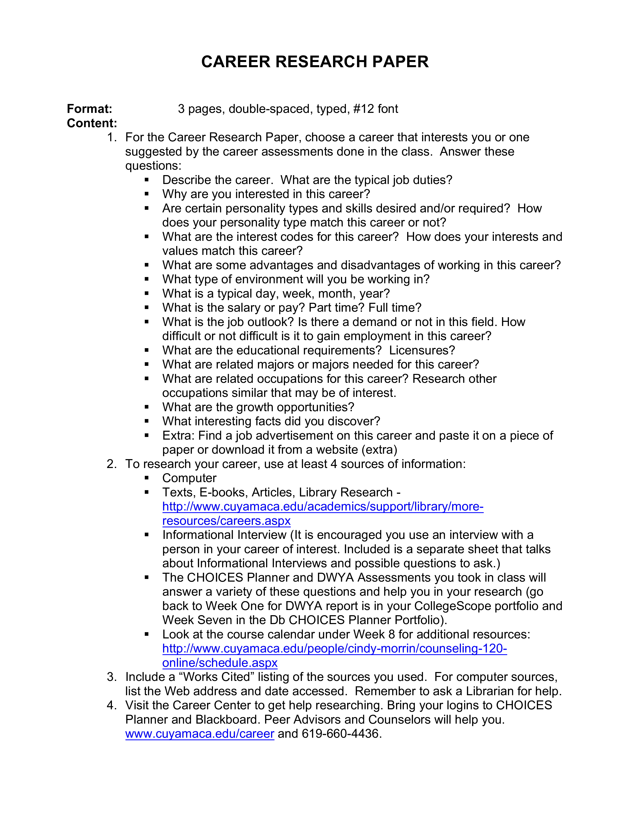 Career Research Paper 模板