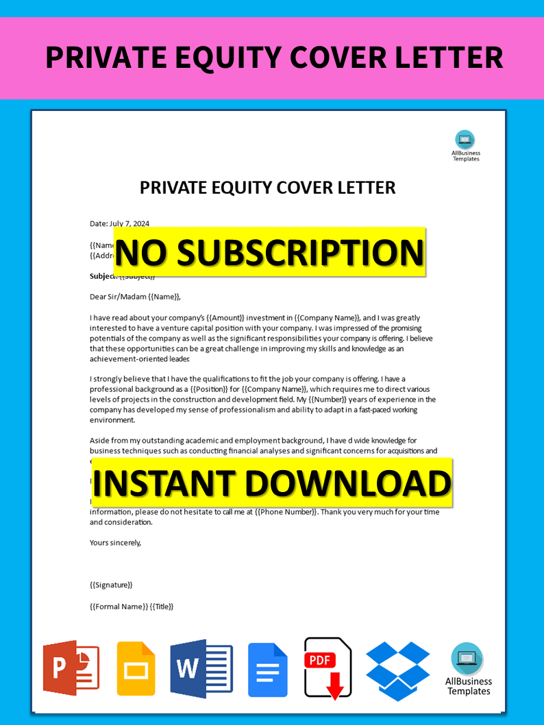 private equity cover letter modèles