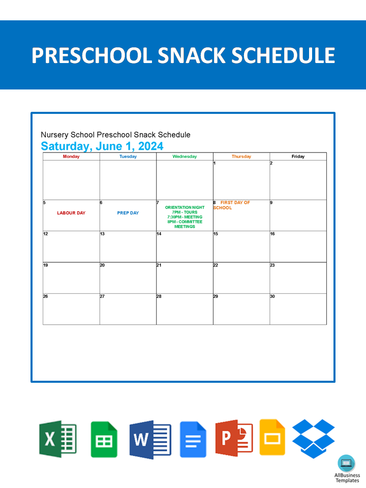 Preschool Snack Schedule Templates at