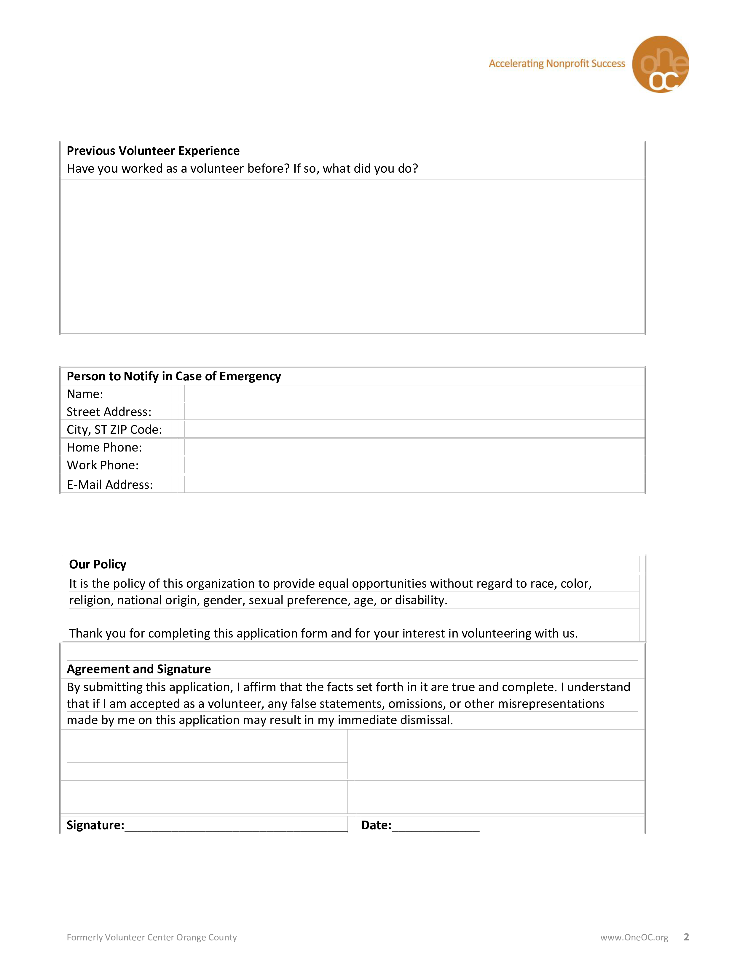 Kostenloses Non Profit Success Volunteer Application Template Pdf Format