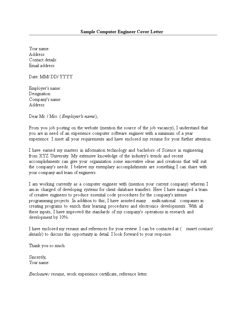 computer engineering resume cover letter voorbeeld afbeelding 