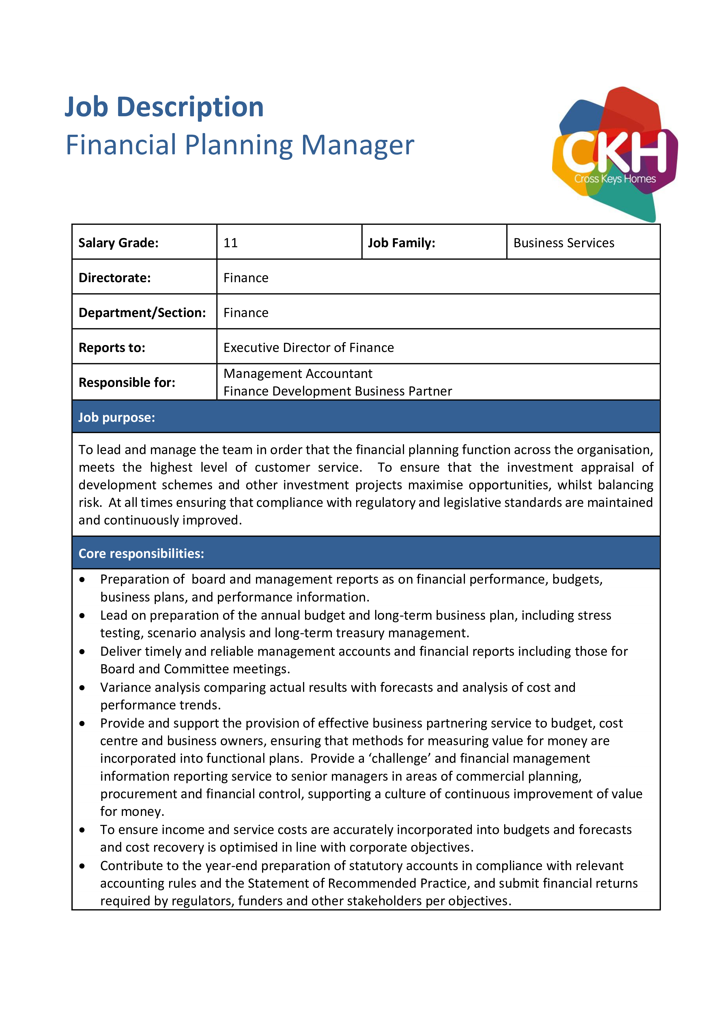 financial planning manager job description template