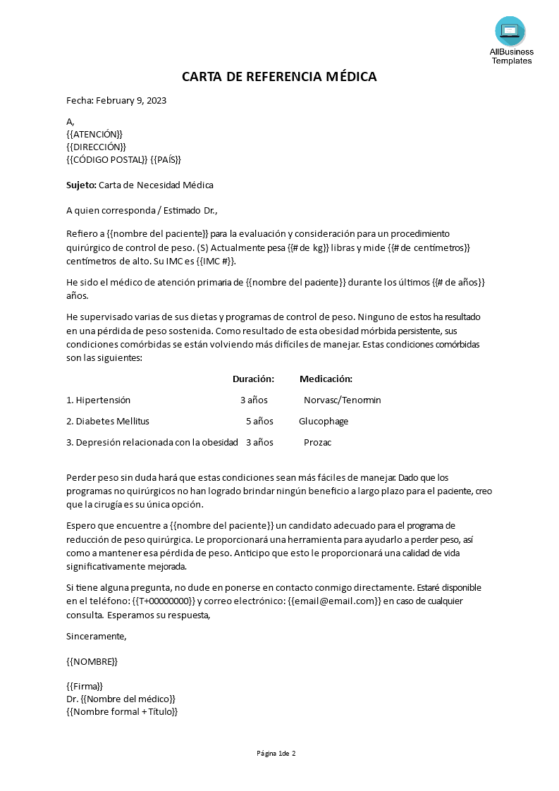 carta de necesidad médica Hauptschablonenbild