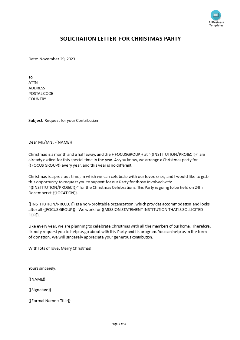 solicitation letter for christmas party voorbeeld afbeelding 