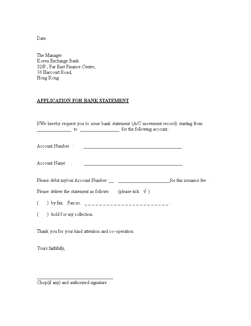 Bank Statement Application Letter Format main image