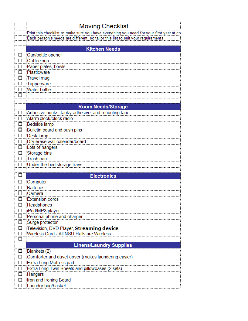 Moving House Checklist In Excel Templates At Allbusinesstemplates Com