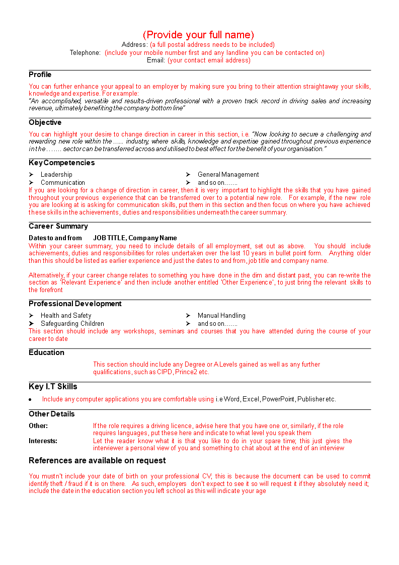 sample professional resume template