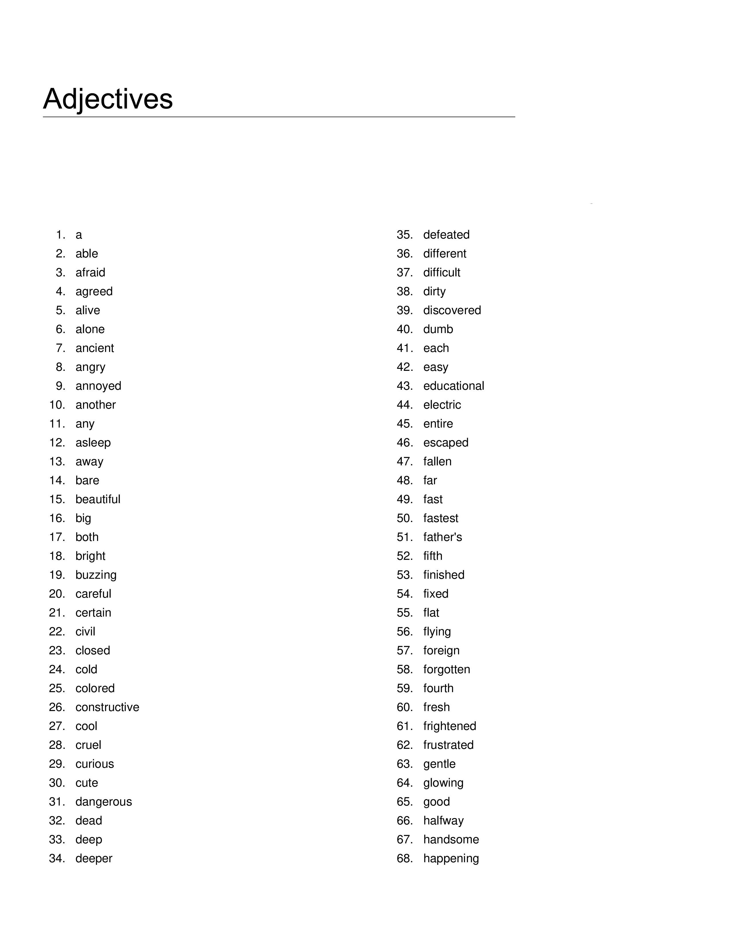list of adjectives modèles