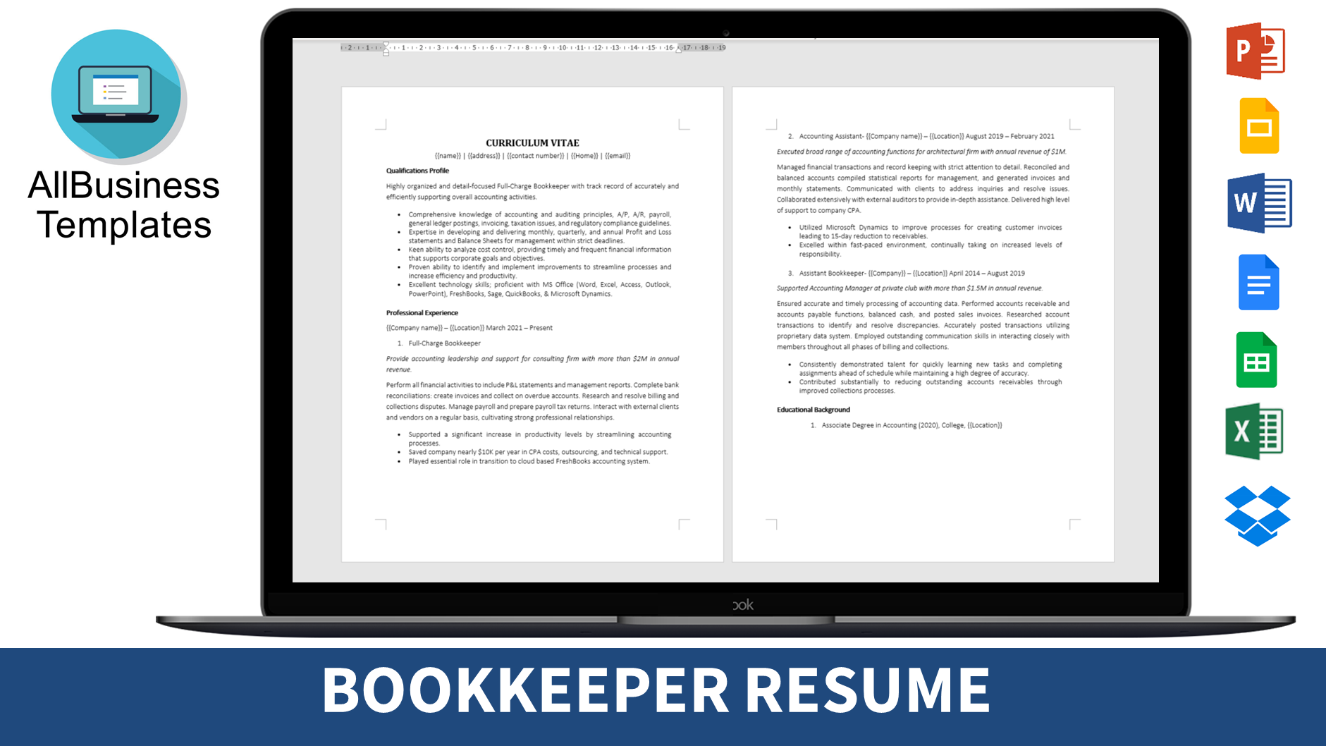 Bookkeeper Resume 模板