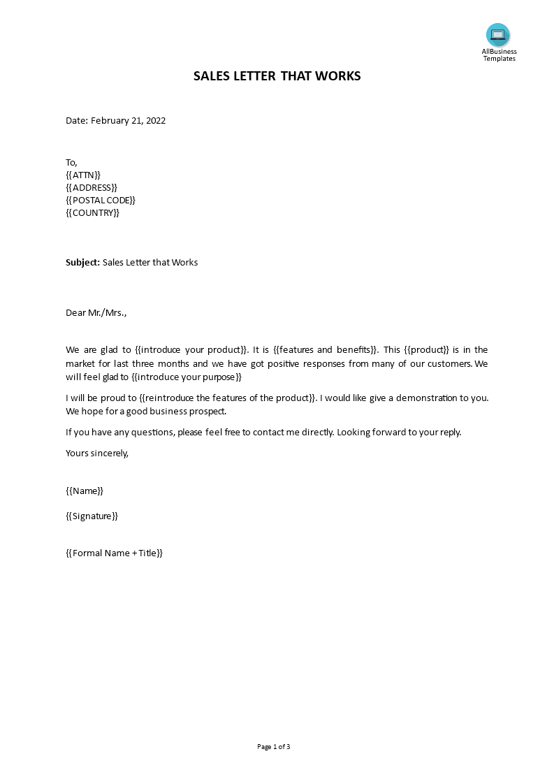 sales letter that works template