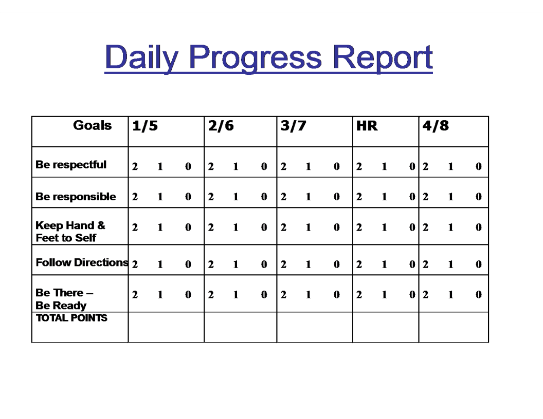 Daily Progress Report template 模板