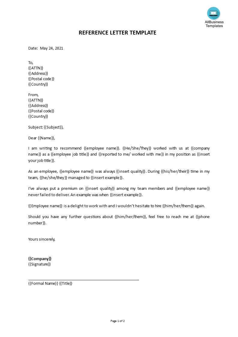 reference letter template voorbeeld afbeelding 