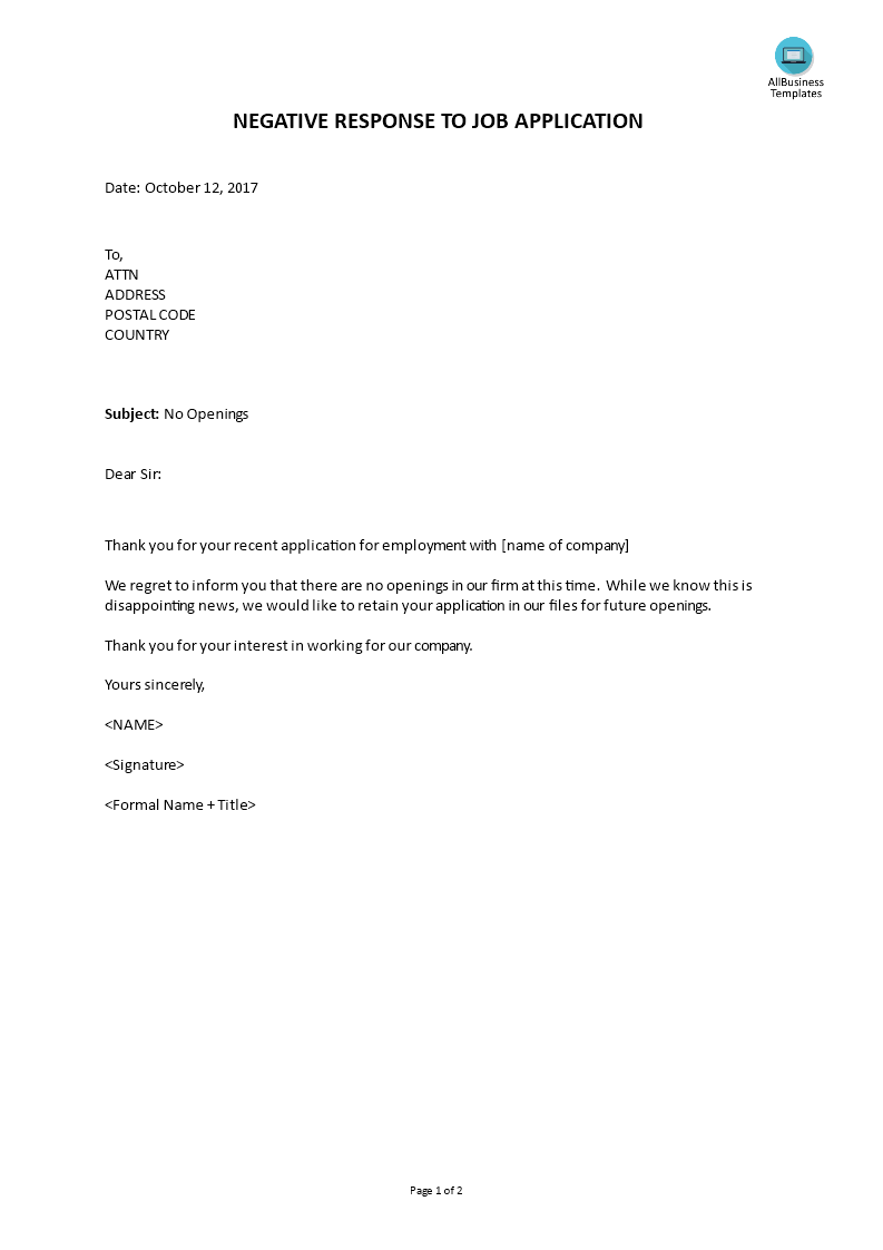 Template reply to job application