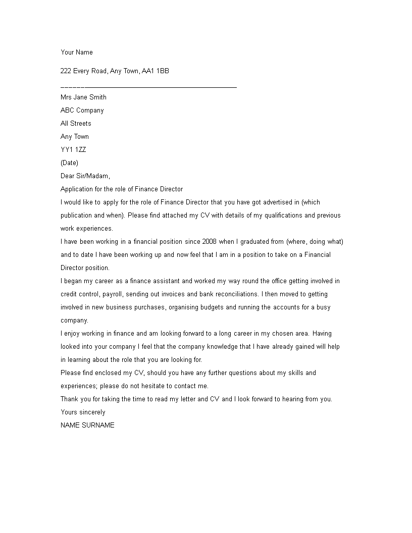 finance director cover letter template