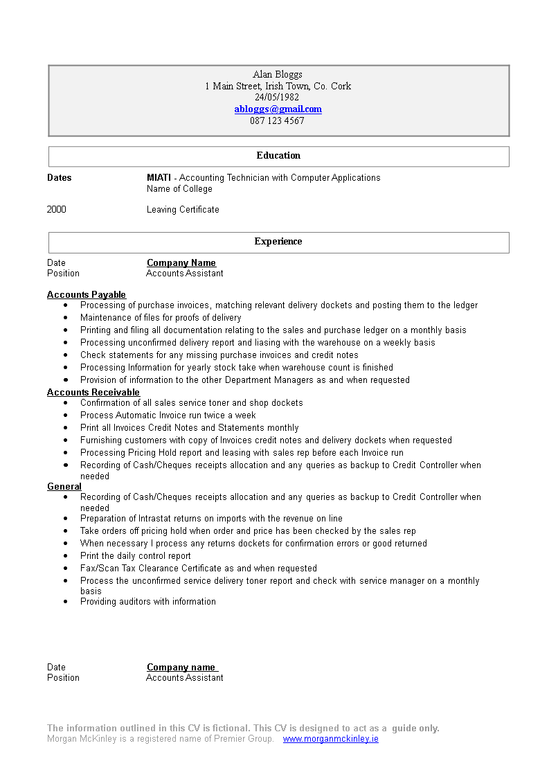 junior accountant resume modèles