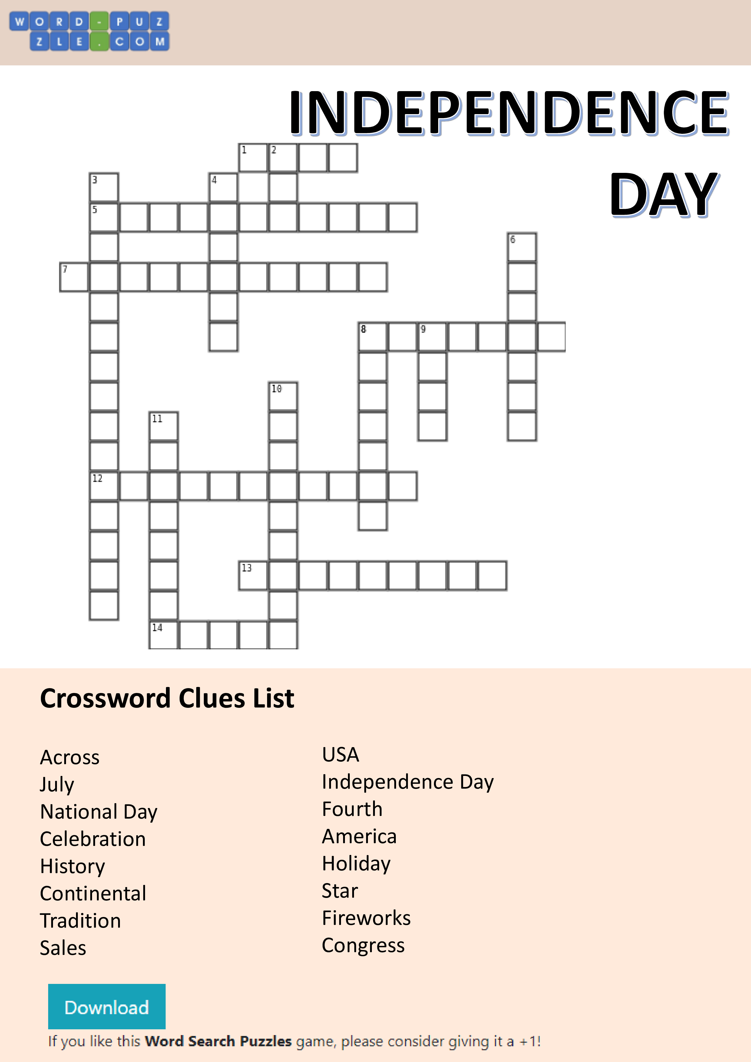 Independence Day Crossword Puzzle 模板