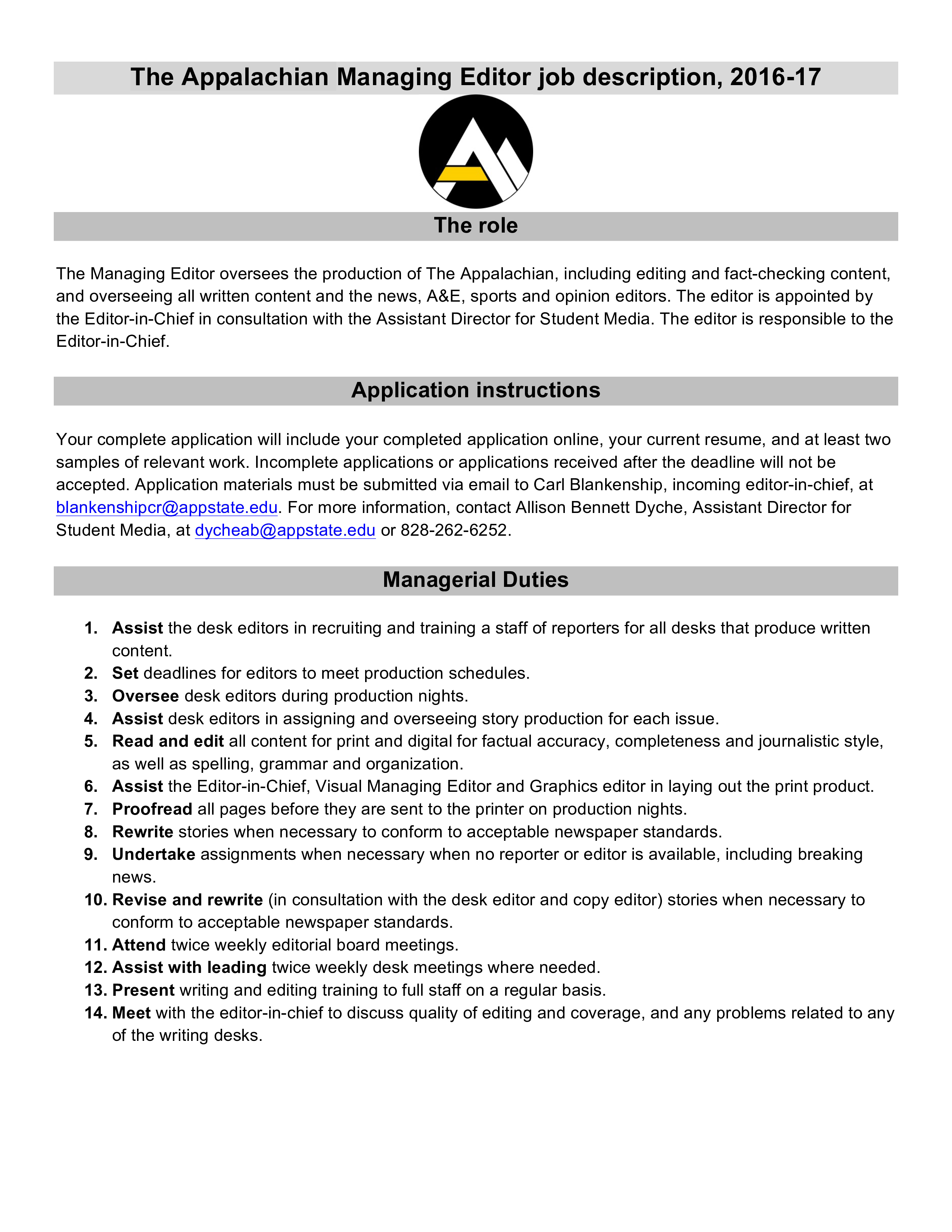 managing editor job description template