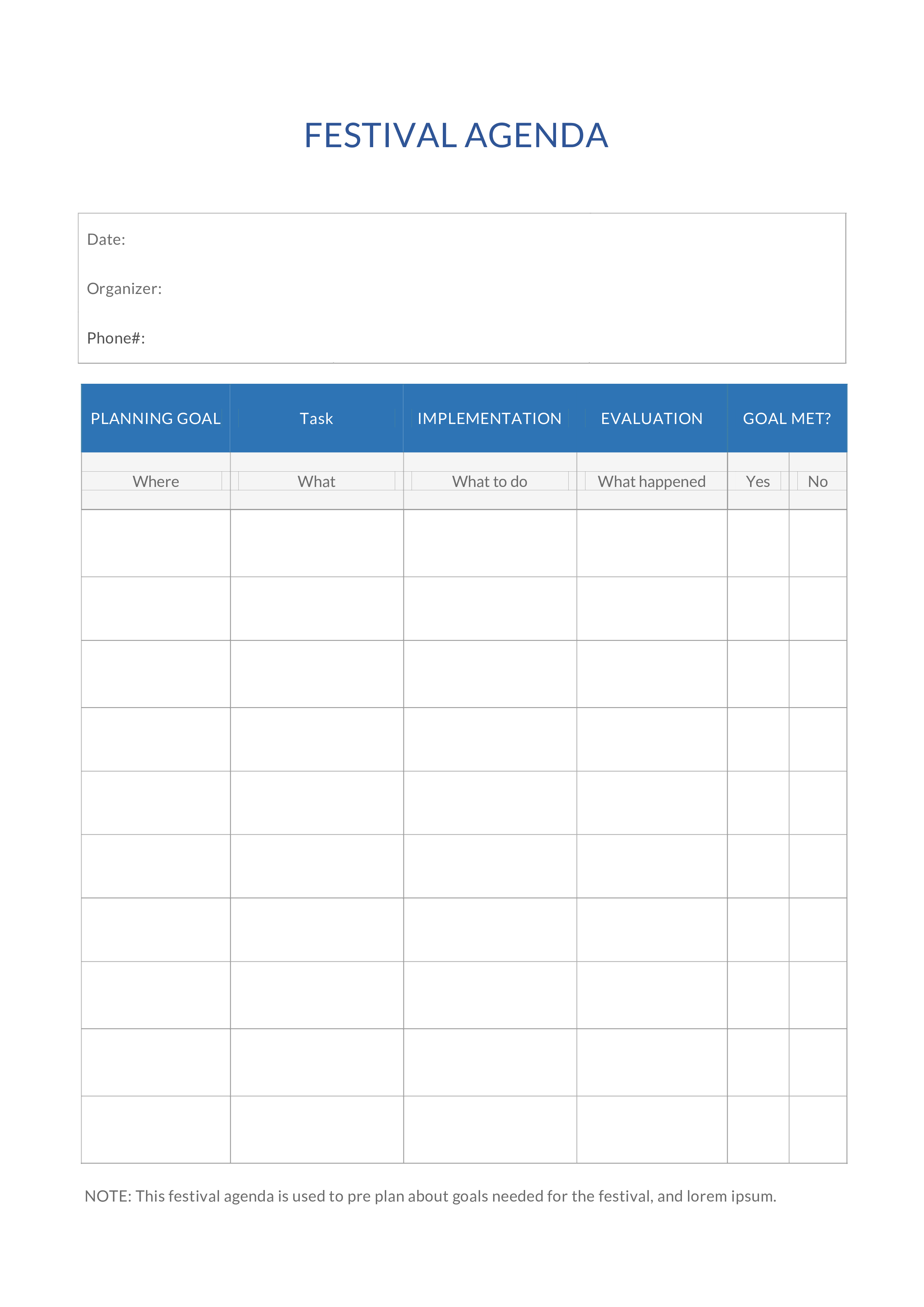 festival agenda sample template