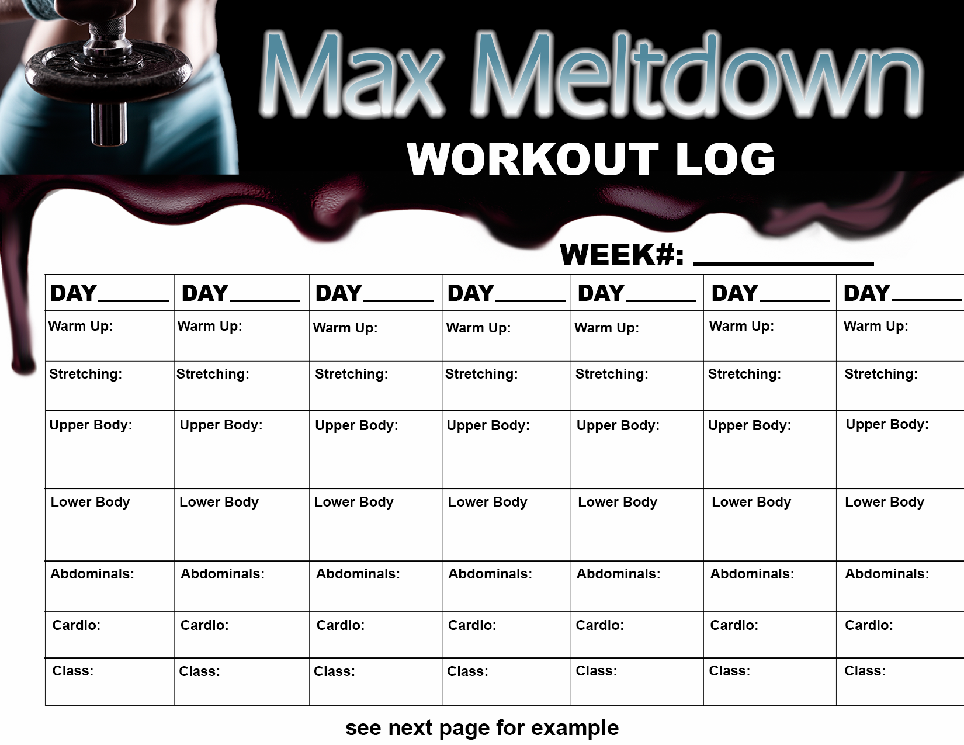 printable simple workout log voorbeeld afbeelding 