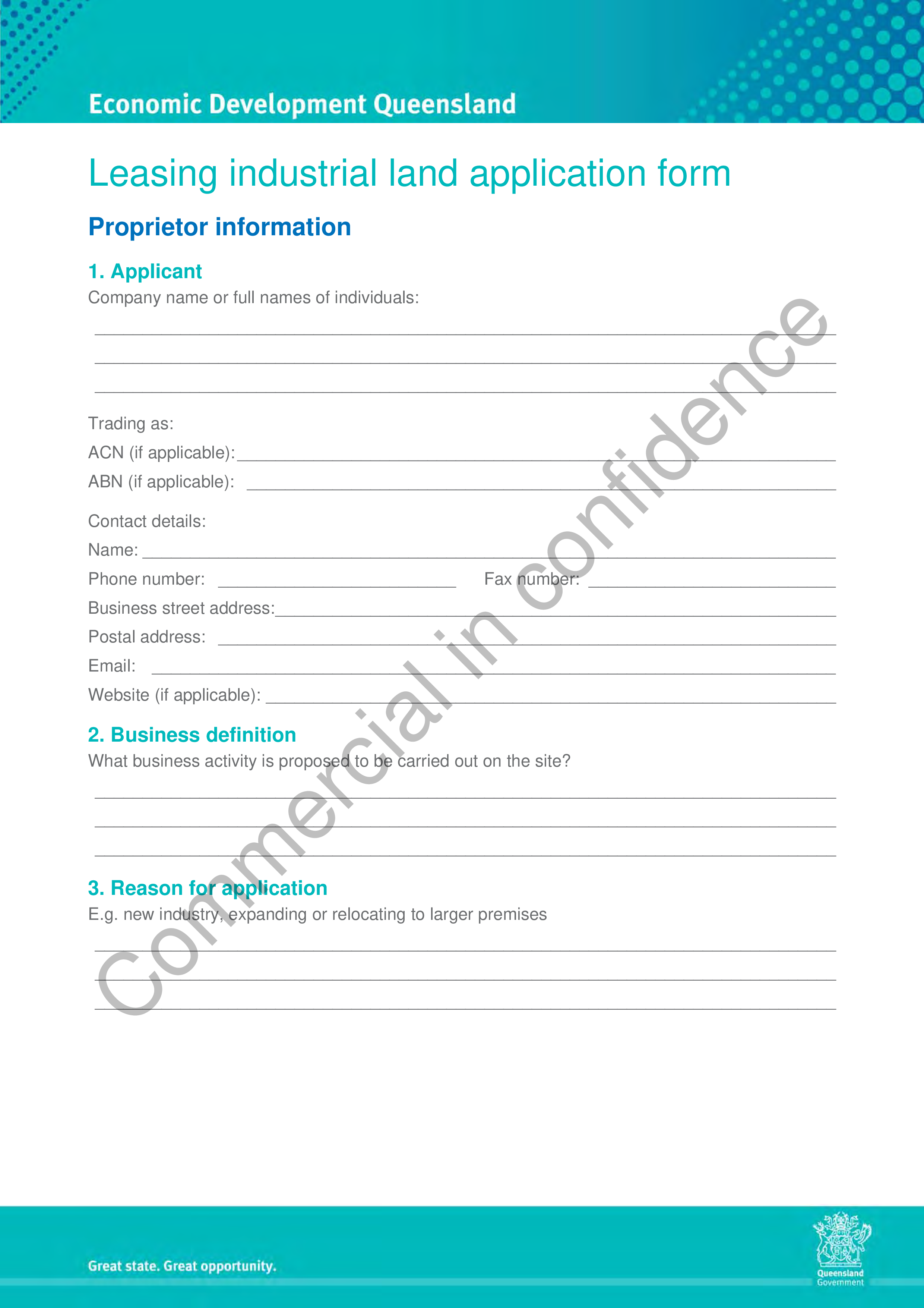 Industrial Land Lease Application Form main image