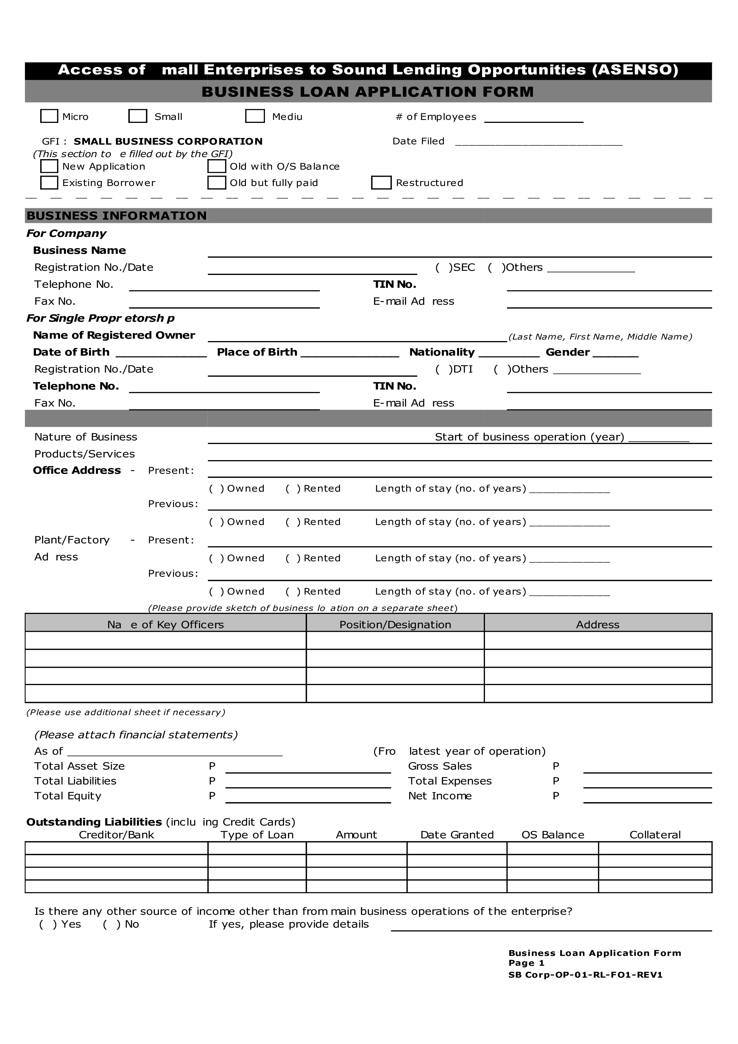 loan application in a business plan