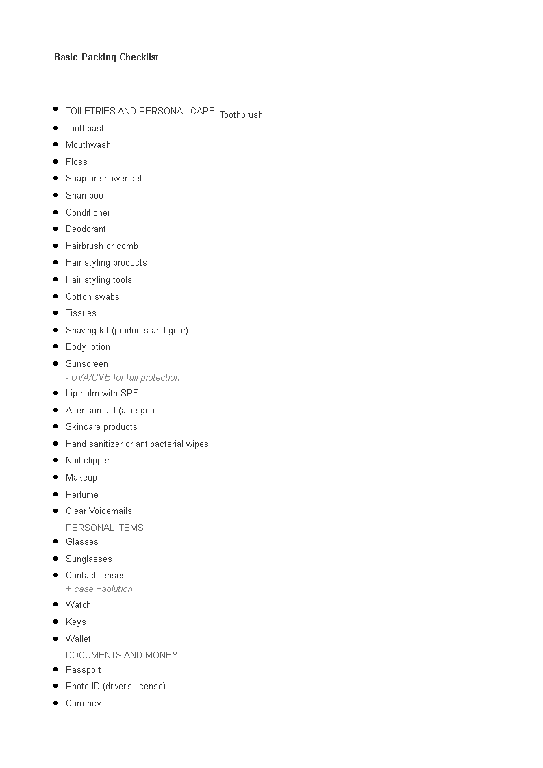 Basic Packing Checklist main image