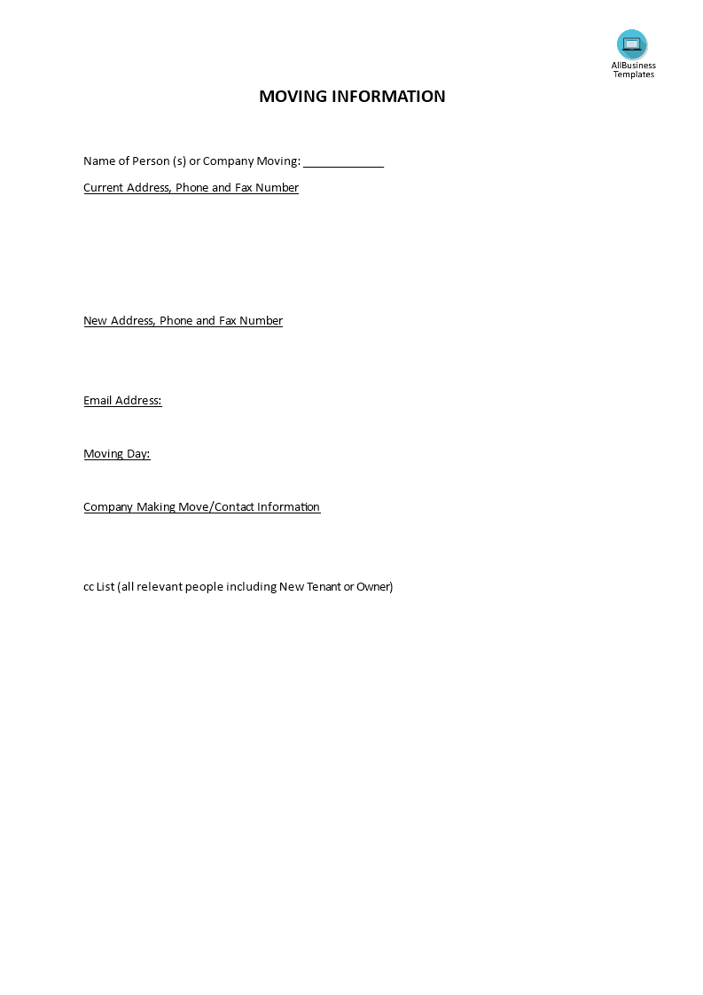 moving information template