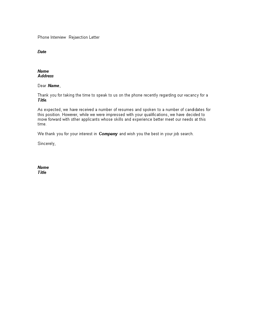 phone interview rejection letter template