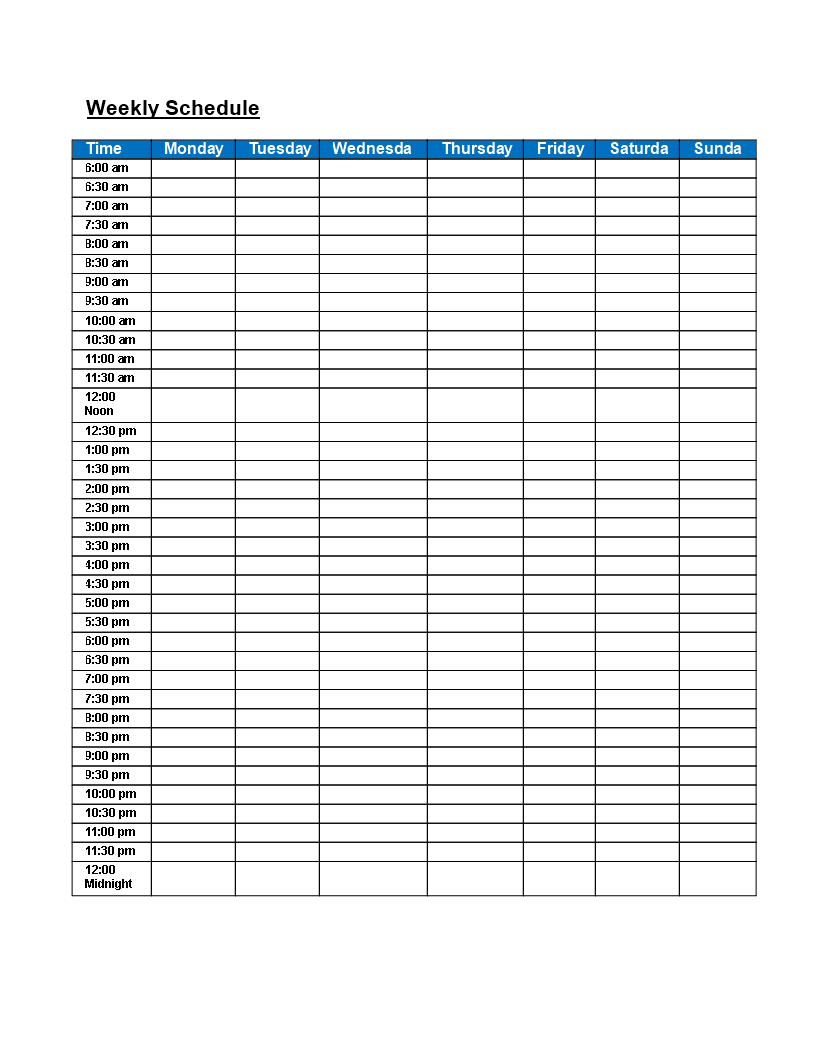 blank weekly schedule modèles