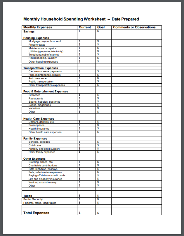 household balance sheet template