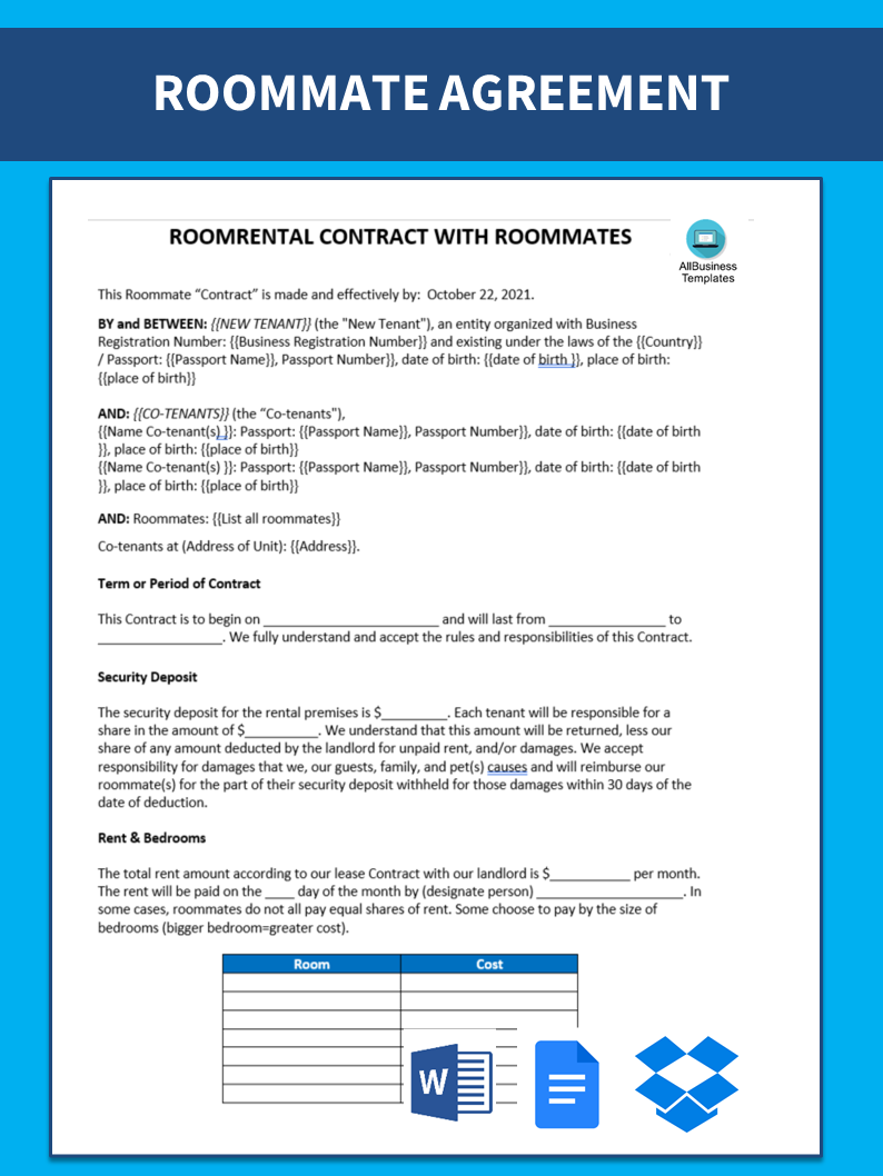 roommate agreement contract modèles