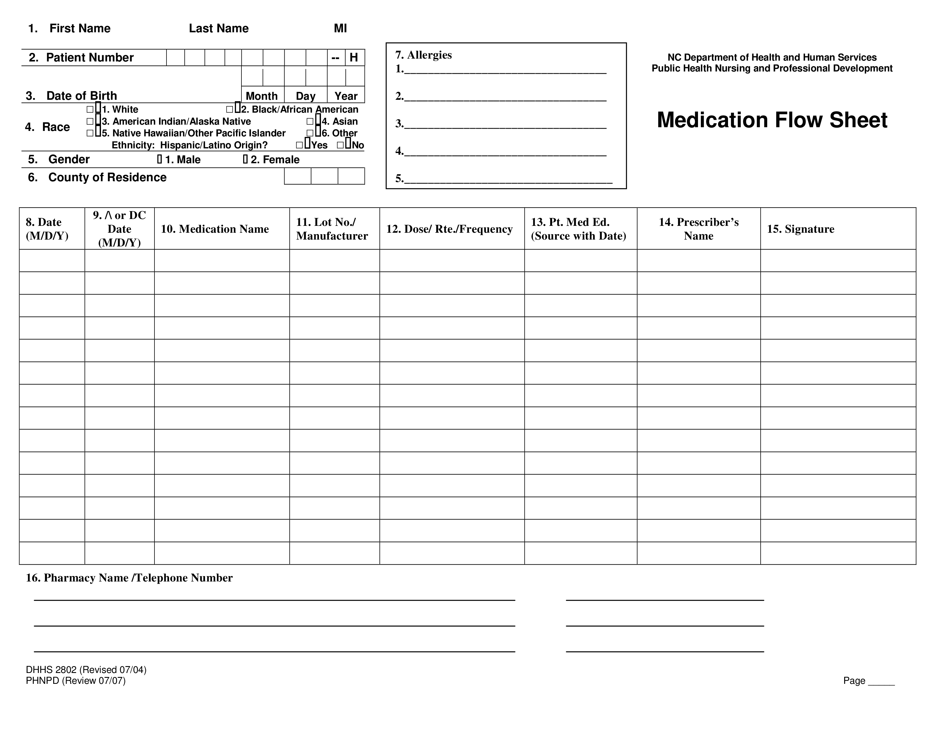 free medication template