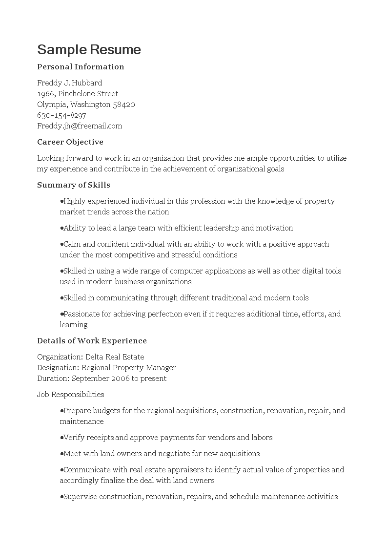 regional property manager resume modèles