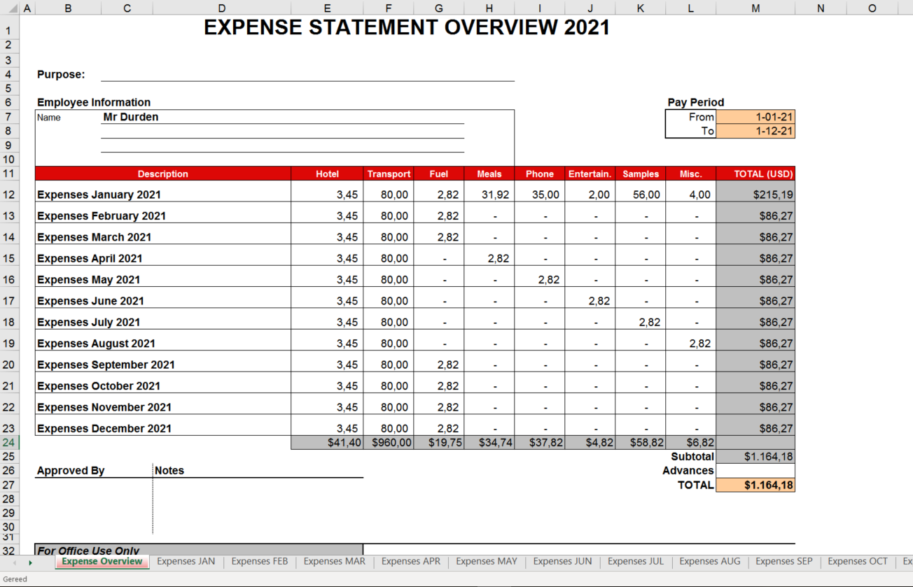 business expense statement 2021 Hauptschablonenbild