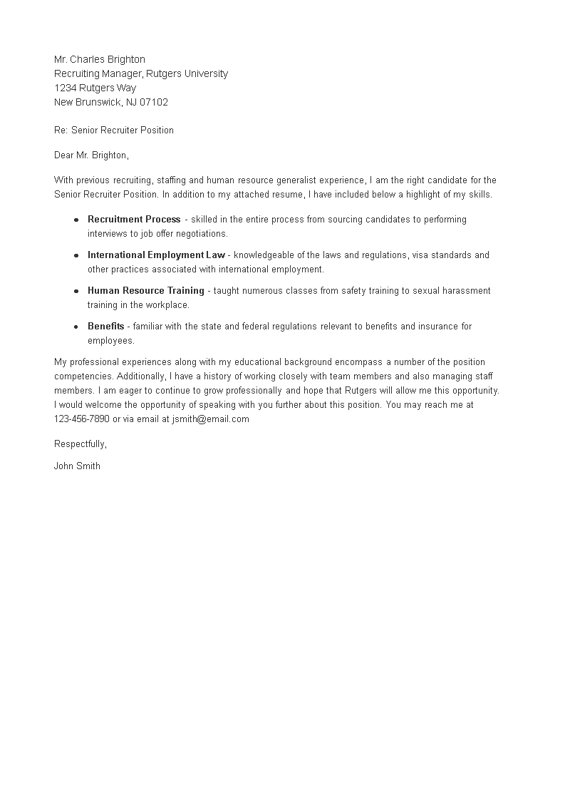 job application letter for senior executive template