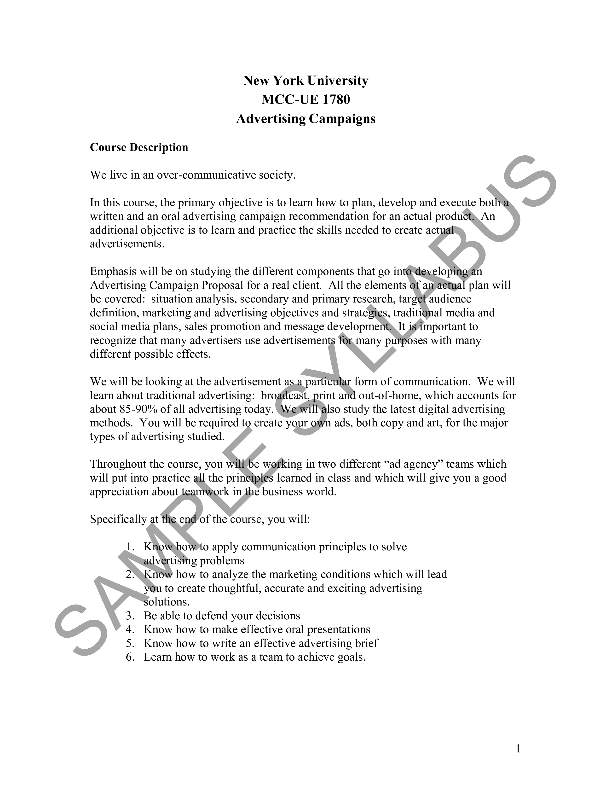advertising syllabus template